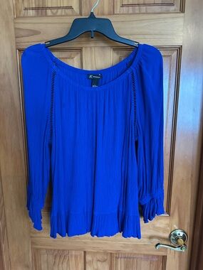 INC International Concepts Cobalt Blue Peasant Blouse with Ladder Trim